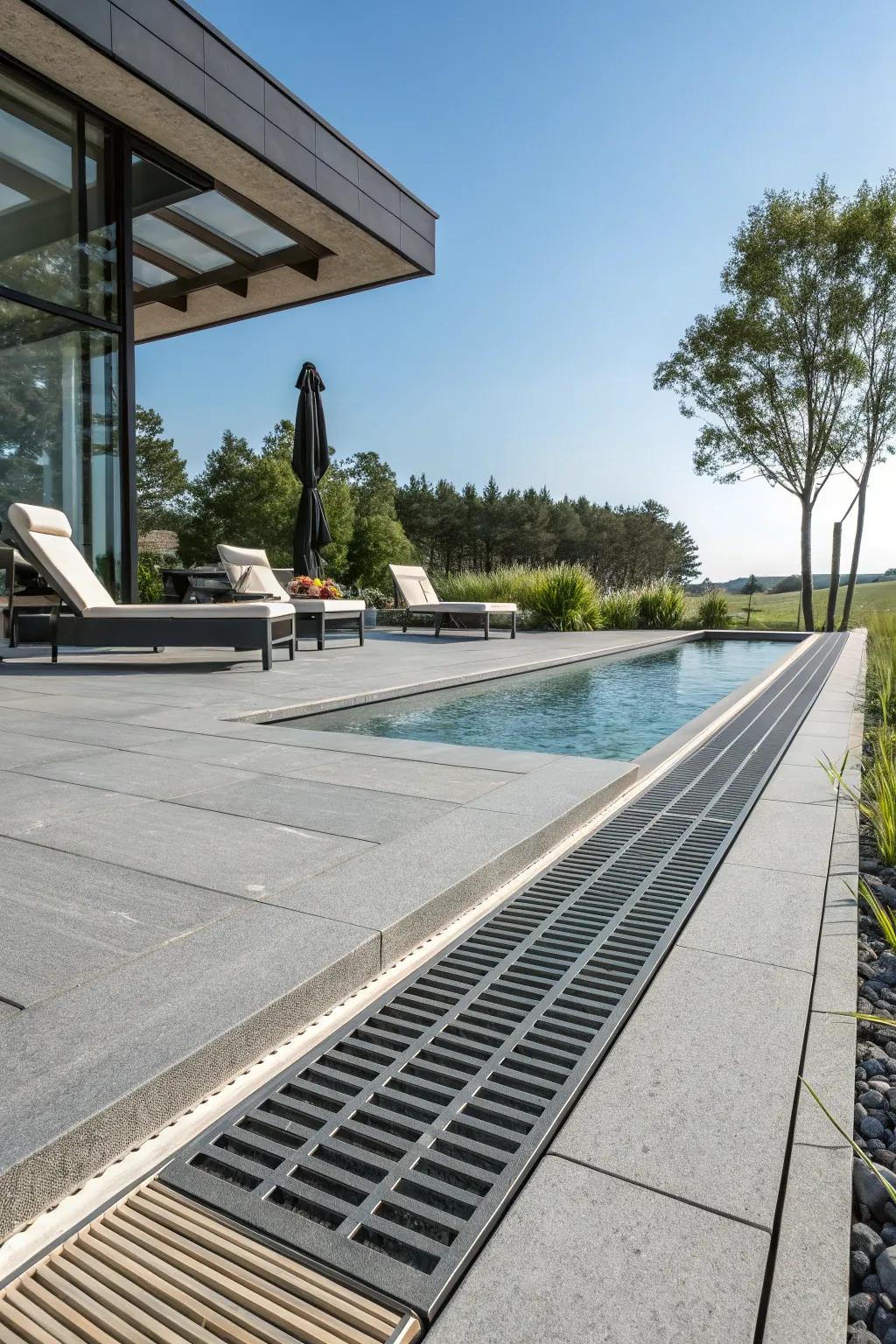 Pre-angled channels provide efficient water management.