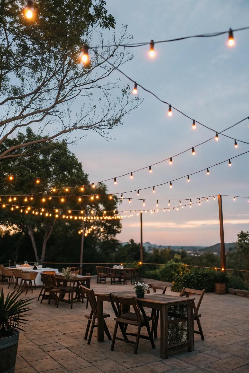 Hanging bulbs illuminate outdoor spaces with a magical ambiance.