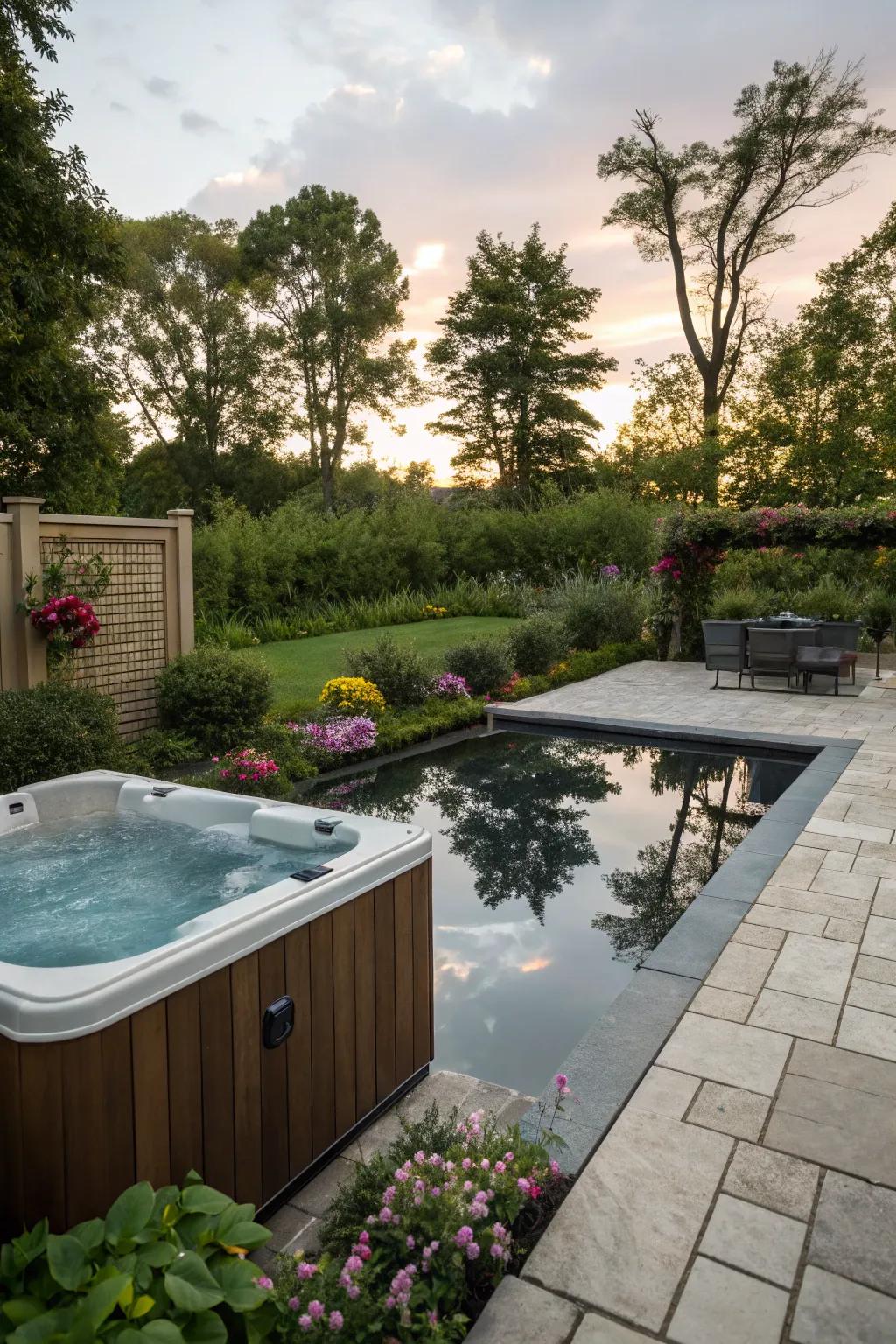 Enhance your relaxation using a water view around your hot tub.