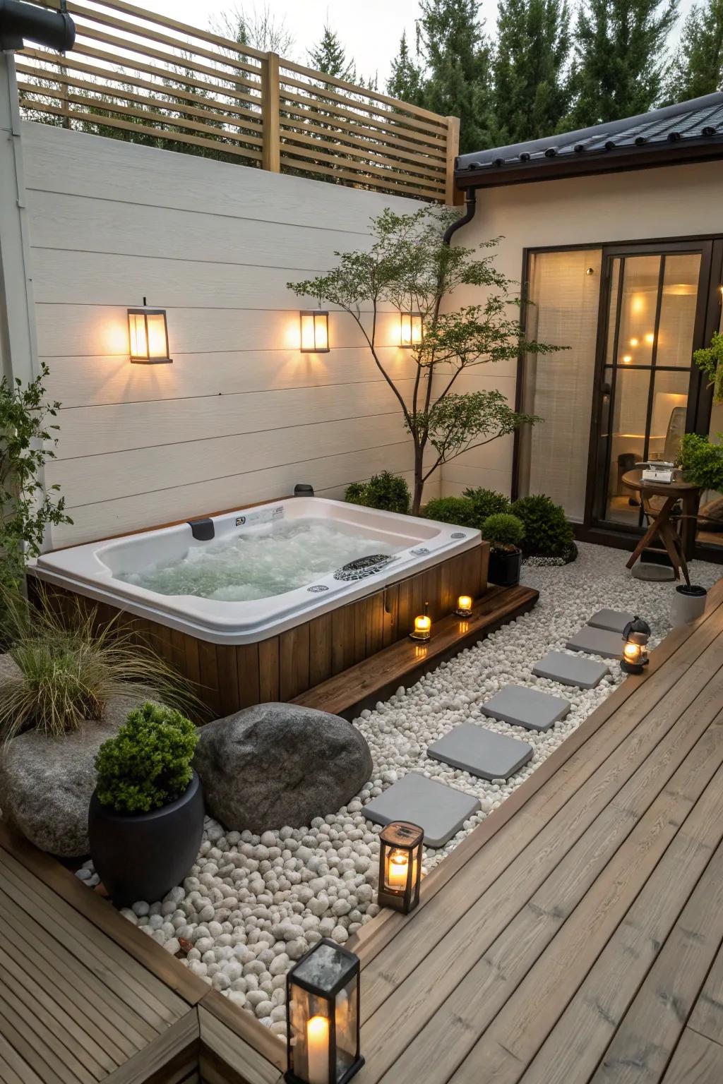 Achieve peace and tranquility with a zen-inspired hot tub deck.