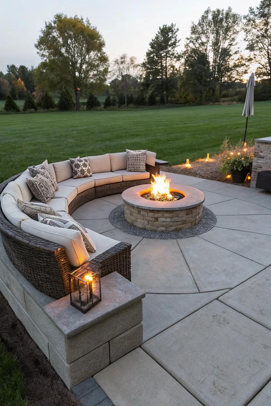 A fire pit serves as a warm and inviting gathering point on your patio.
