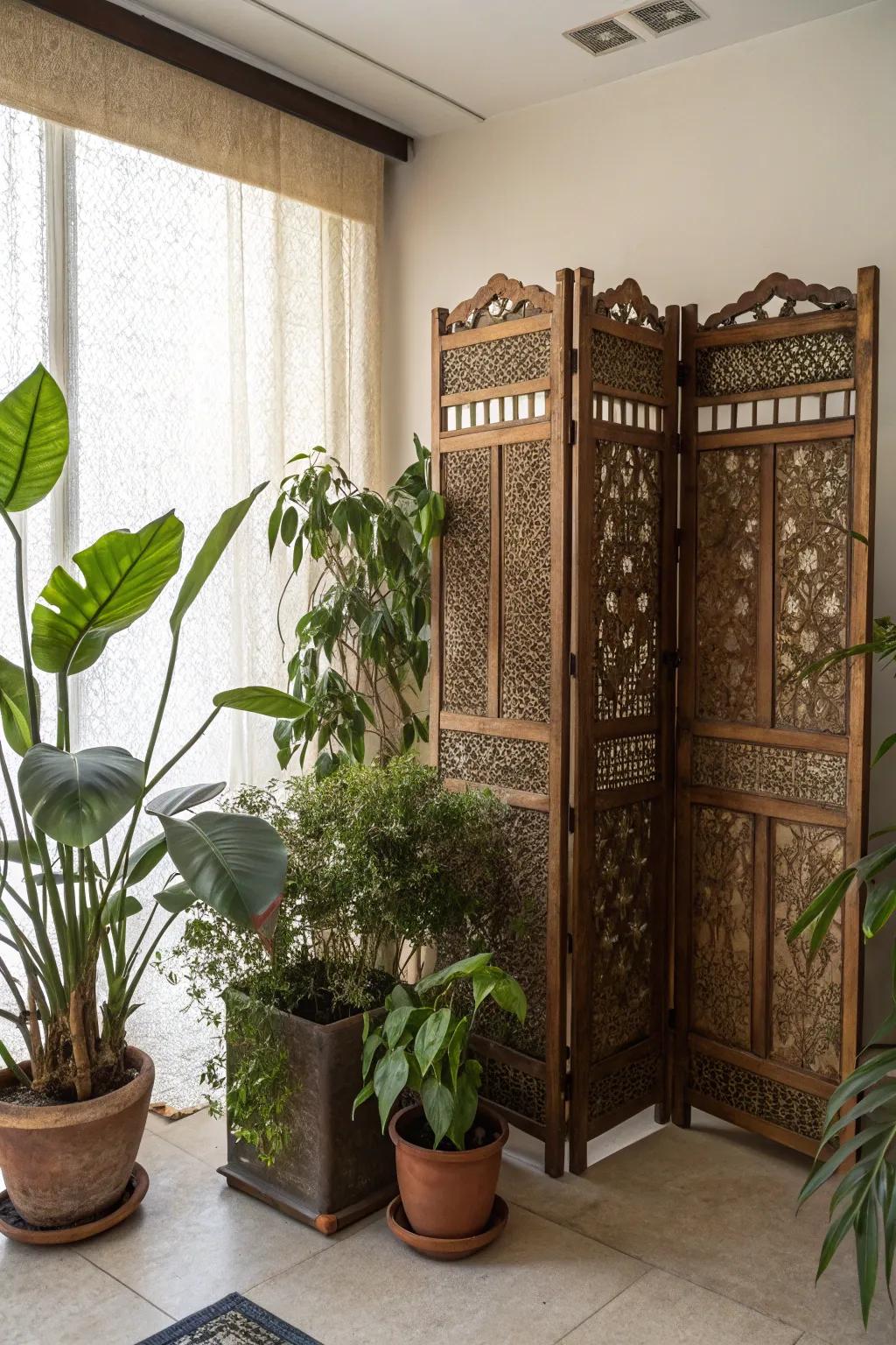 Ornamental screens infuse function and elegance into corners.