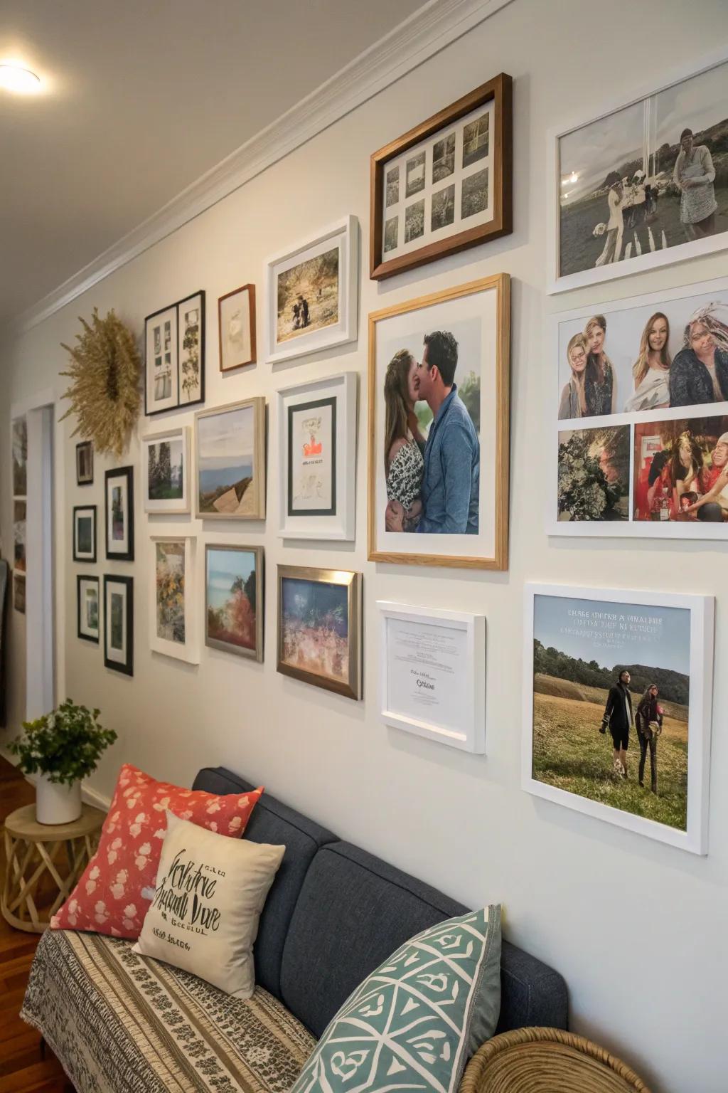 Personal snapshots intermixed with posters fashion intimate spaces.