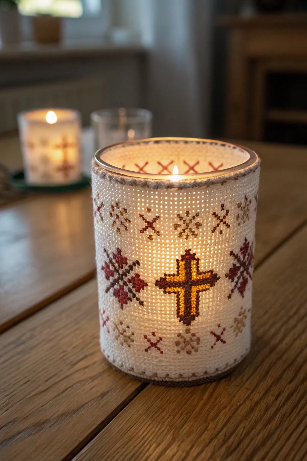 Cross stitch ambient lamps create a cozy, warm ambiance