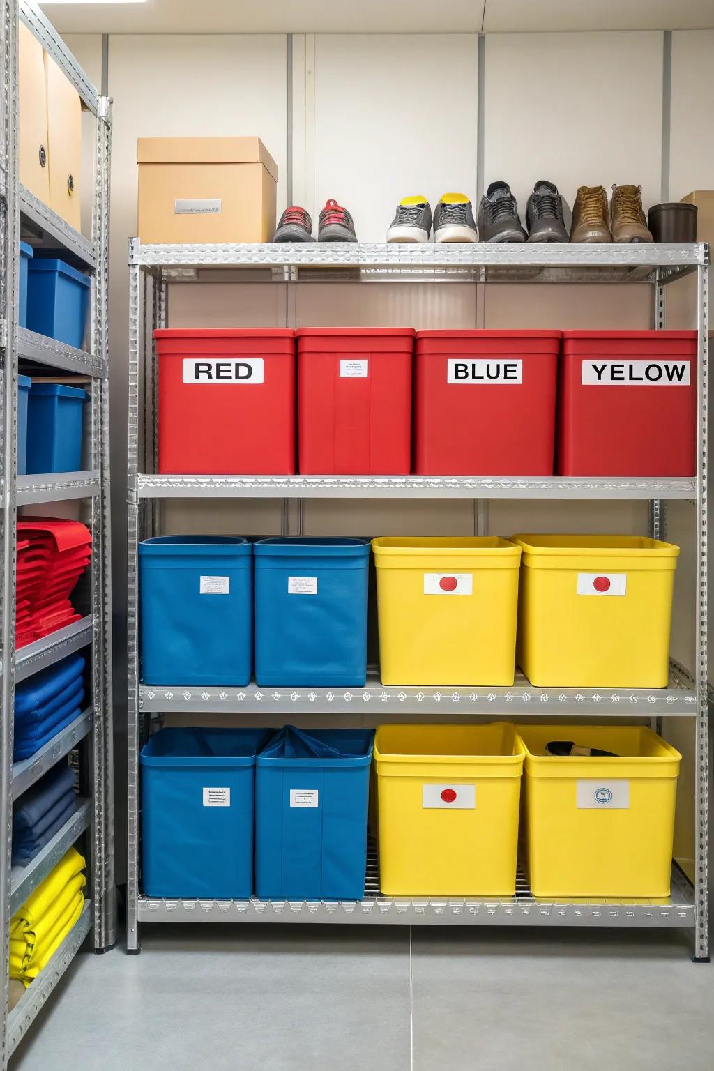 Color-coding provides a quick visual guide to your storage.
