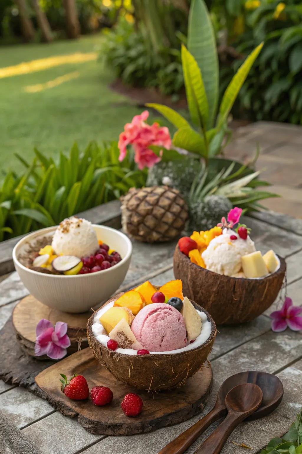 A tropical ice cream paradise transports guests to a beachside getaway.
