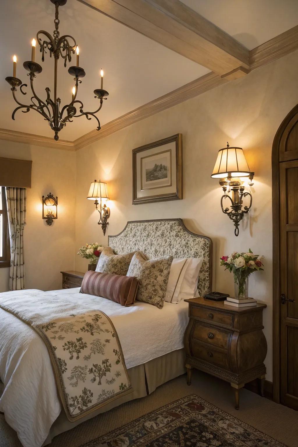 Wall lights incorporating beauty and ambient brightness inside a bedroom.
