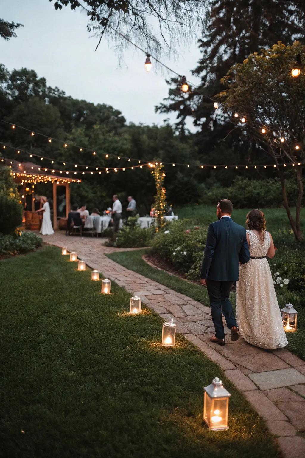Lantern-lit walkways create a magical ambiance as night falls.