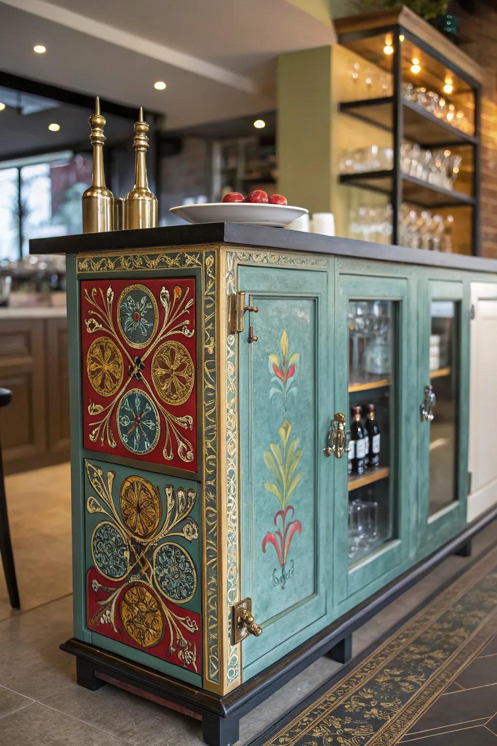 Creative talent turns this bar cabinet into a statement piece.
