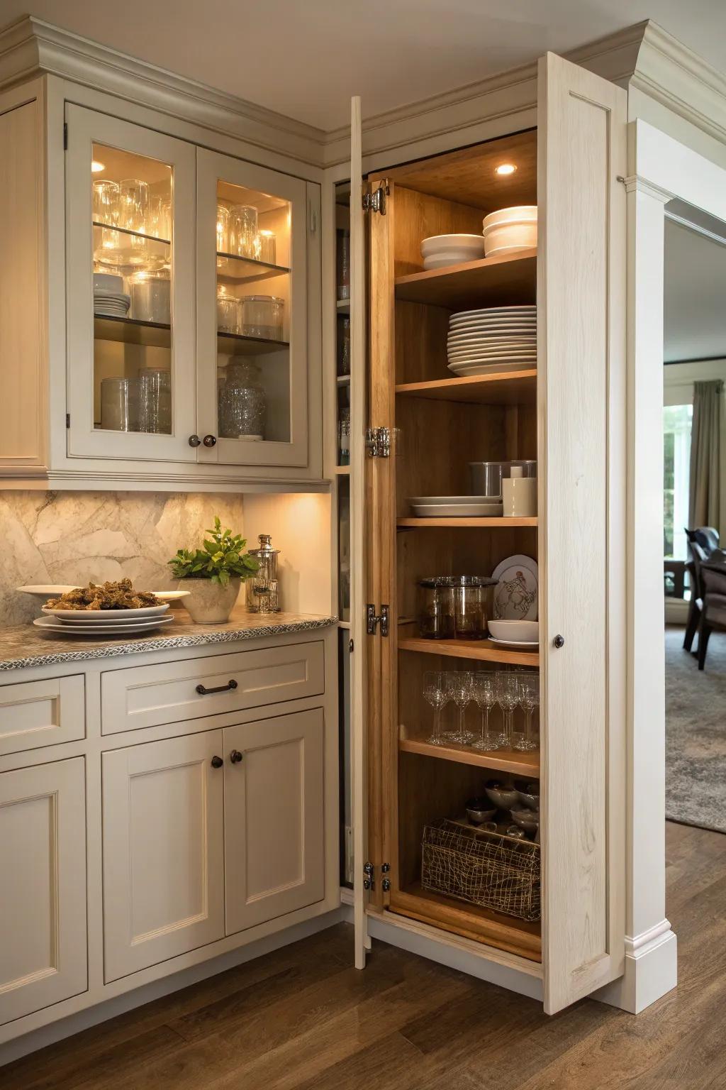Accordion doors enhance accessibility and style in kitchen corners.