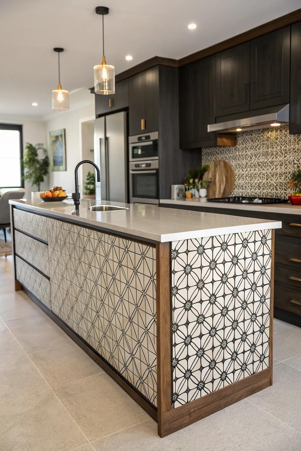 Geometrical designs append an up-to-date angle, infusing this cooking area focal point with dynamic vigor.