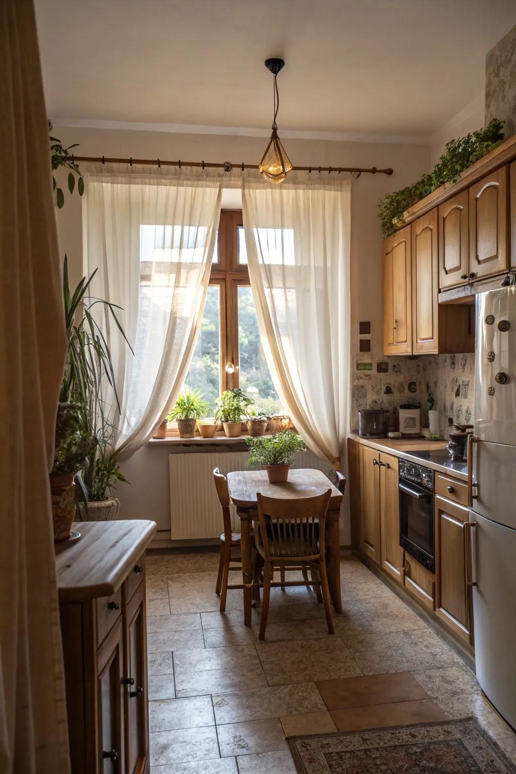 Full-length fabrics bring drama and style to any kitchen.