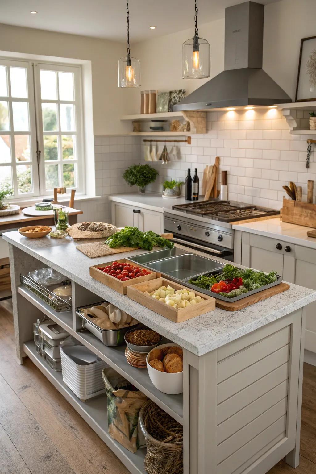 Multi-level countertops amplify functionality and versatility.