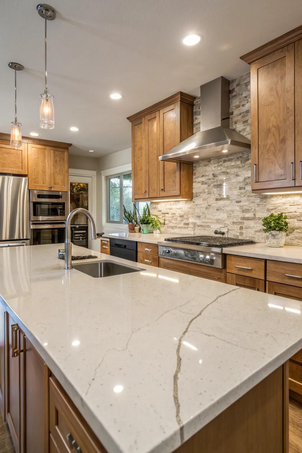 Integrating natural components with quartz for an earthy sensation.