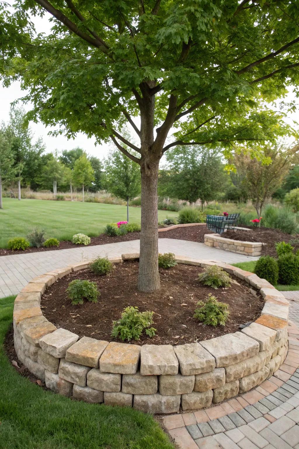 Tree surrounds introduce a neat, protective barrier around the foundation.