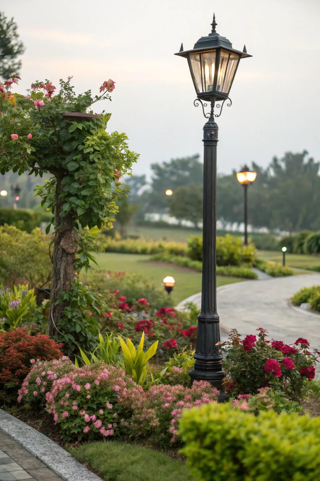A cohesive pigment palette conveying harmony to a lamp post area.
