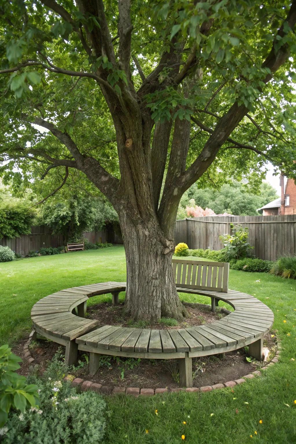 A tree encircled via a wooden bench, birthing a welcoming seating zone.