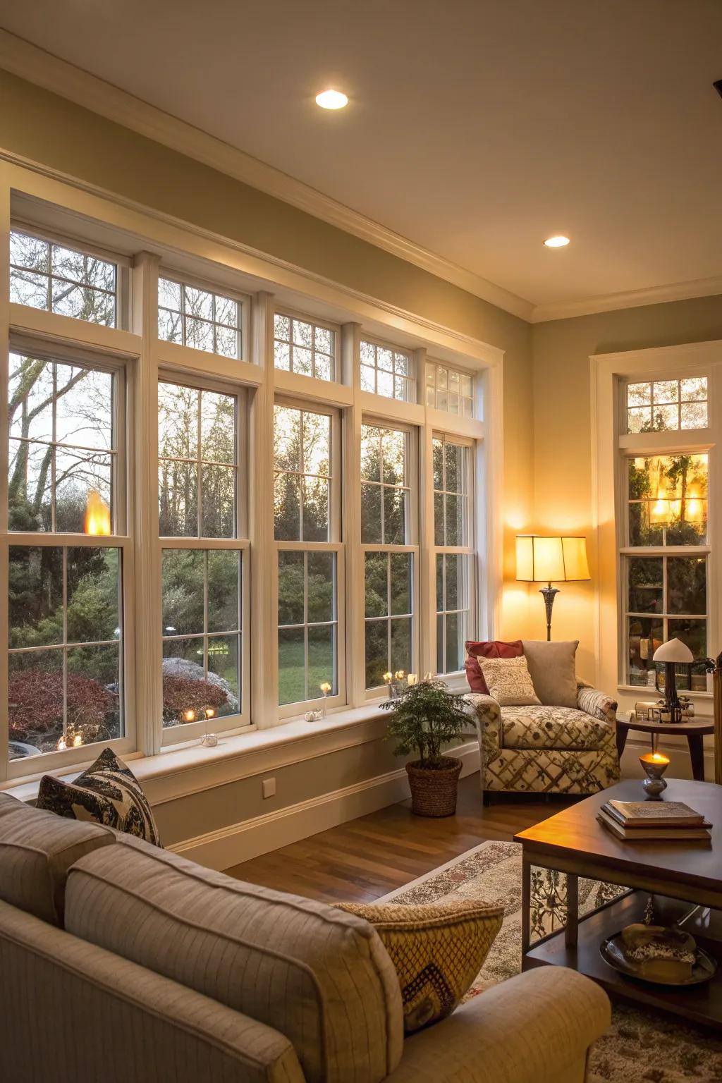 Double-glazed windows enhancing energy efficiency inside the living space.