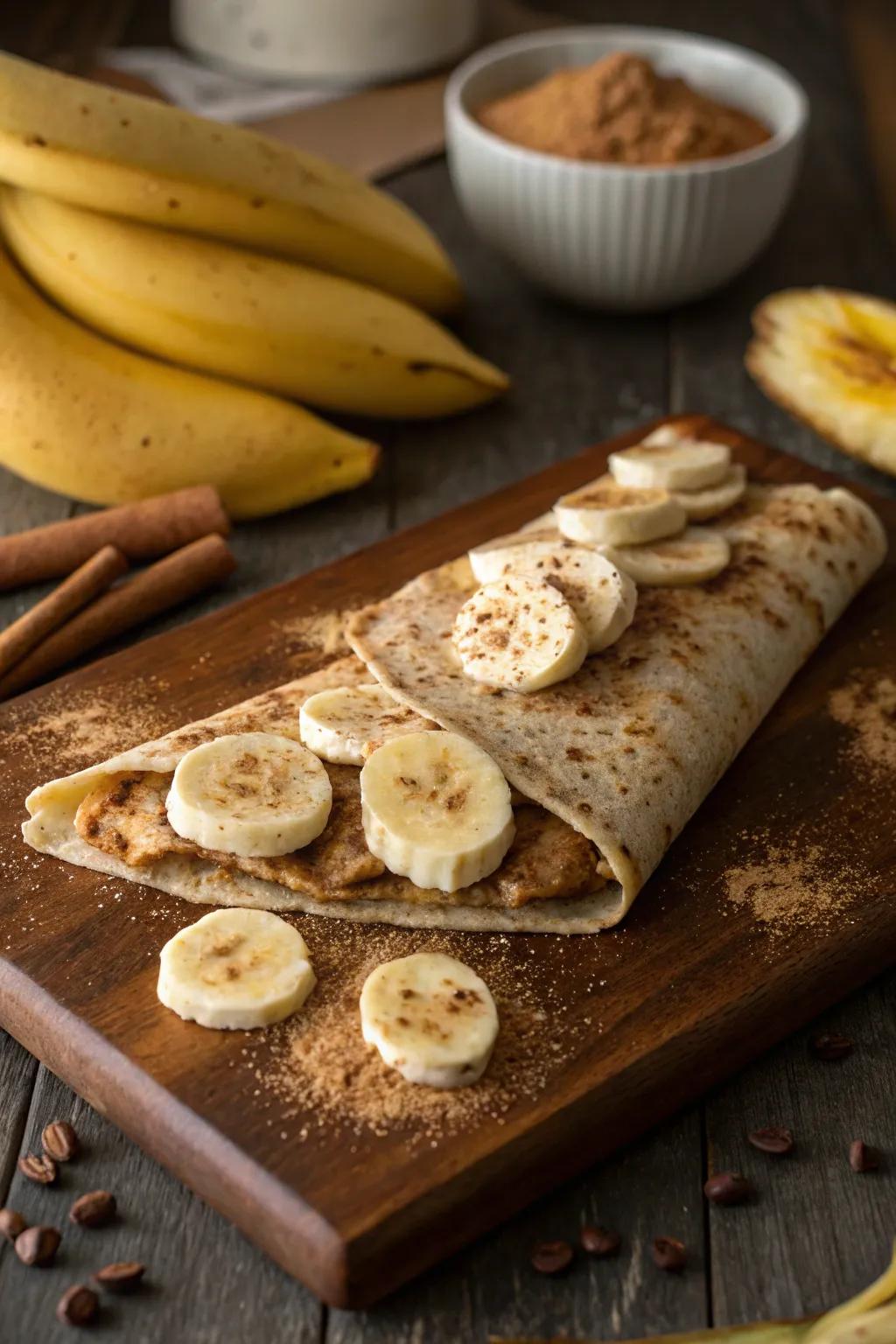 Banana peanut butter wrap, a pleasant and comforting night snack.