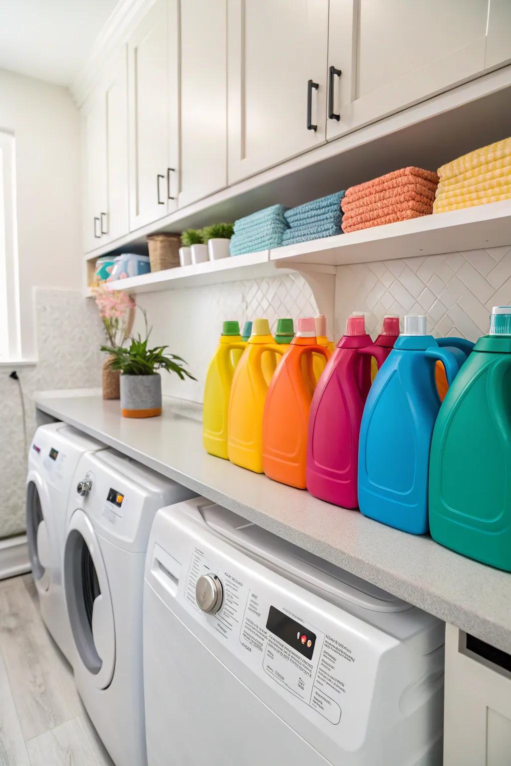 Color-coordinated collections enhance the harmony of your laundry decor.