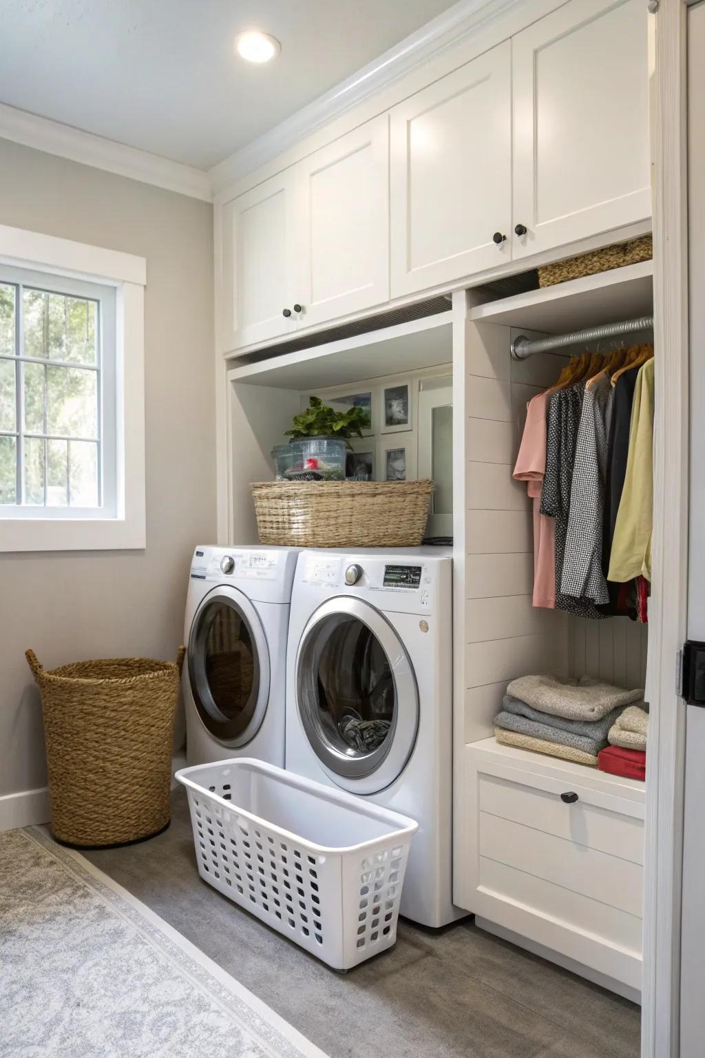 A built-in hamper keeps your washing room tidy and efficient.