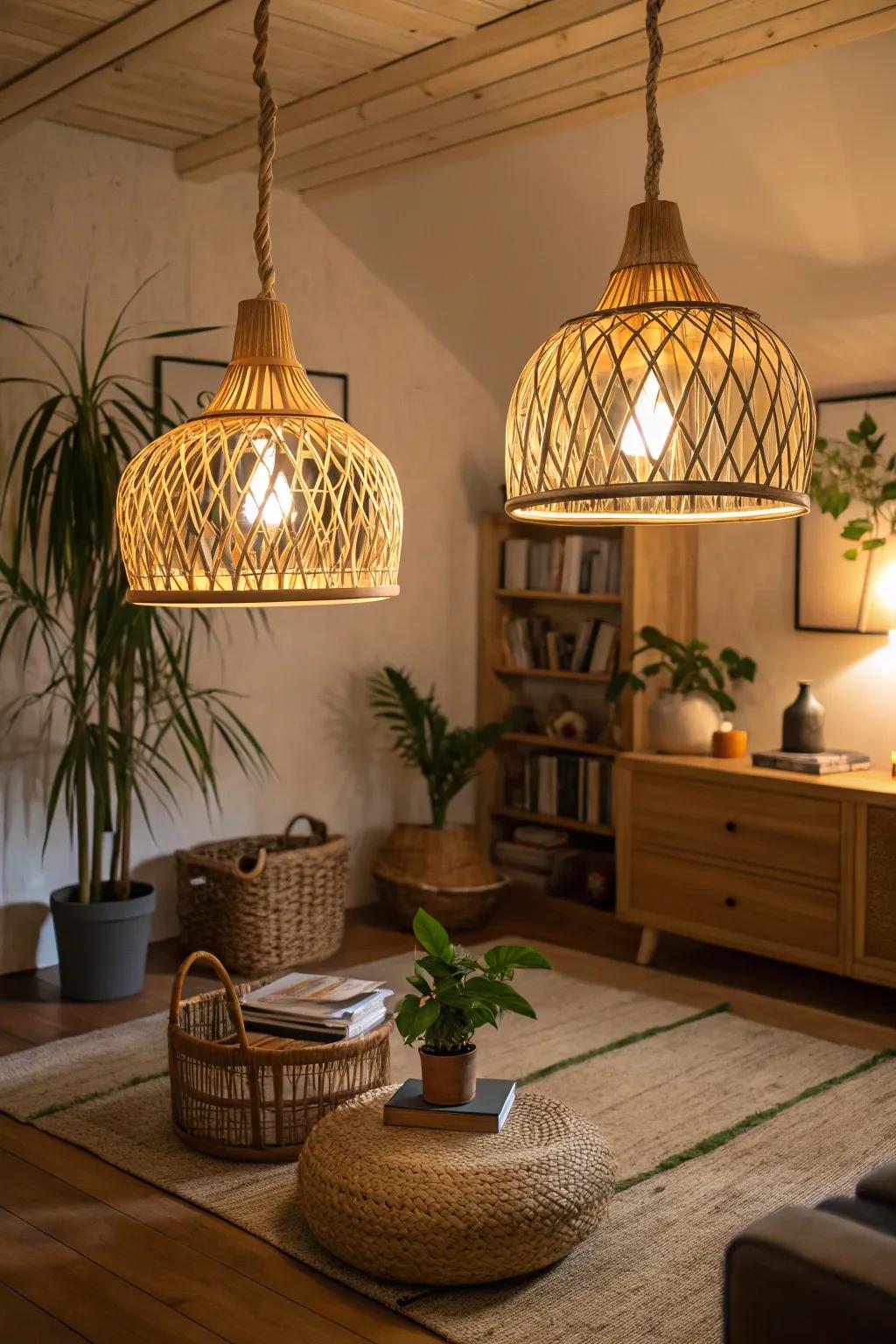 Wood lights offer sustainable, natural elegance.
