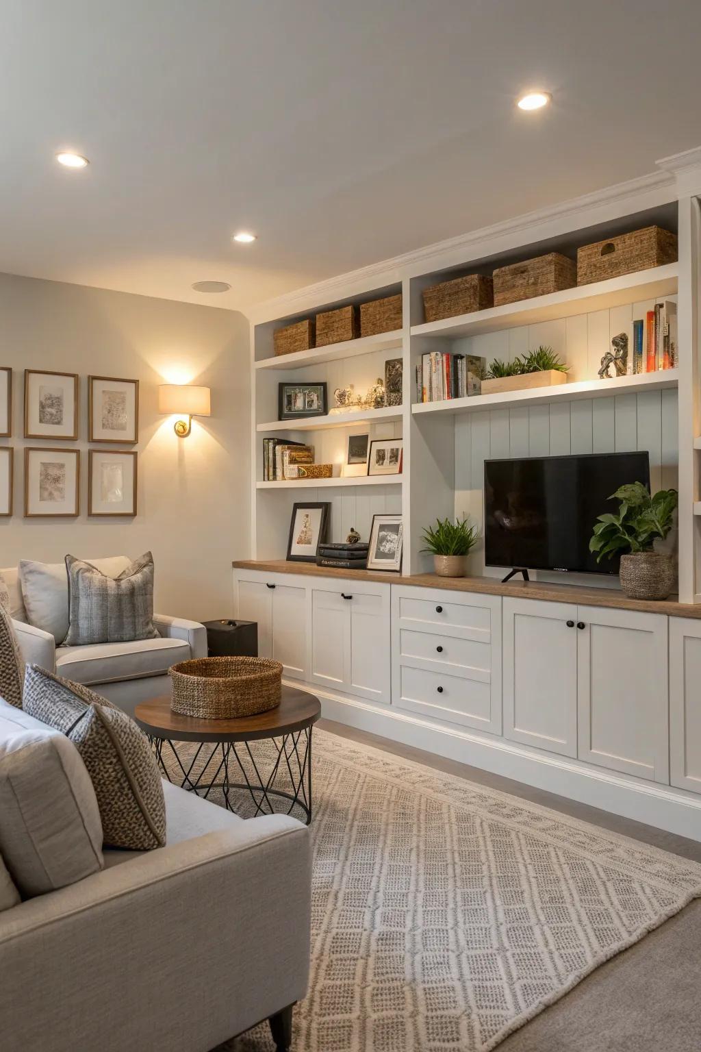 Optimized storage solutions maintaining a tidy living room.