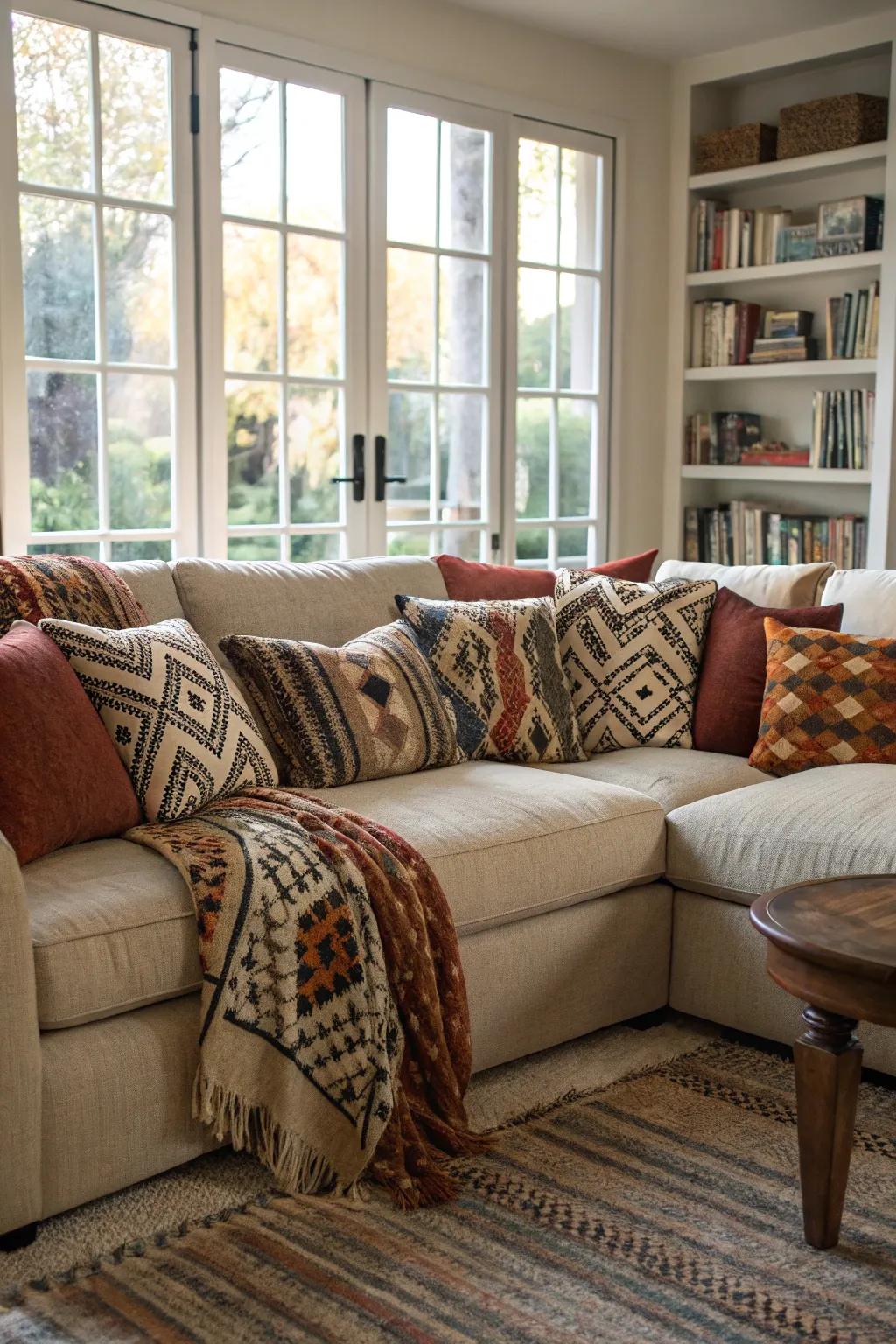 Add personality with playful patterns on your sectional.