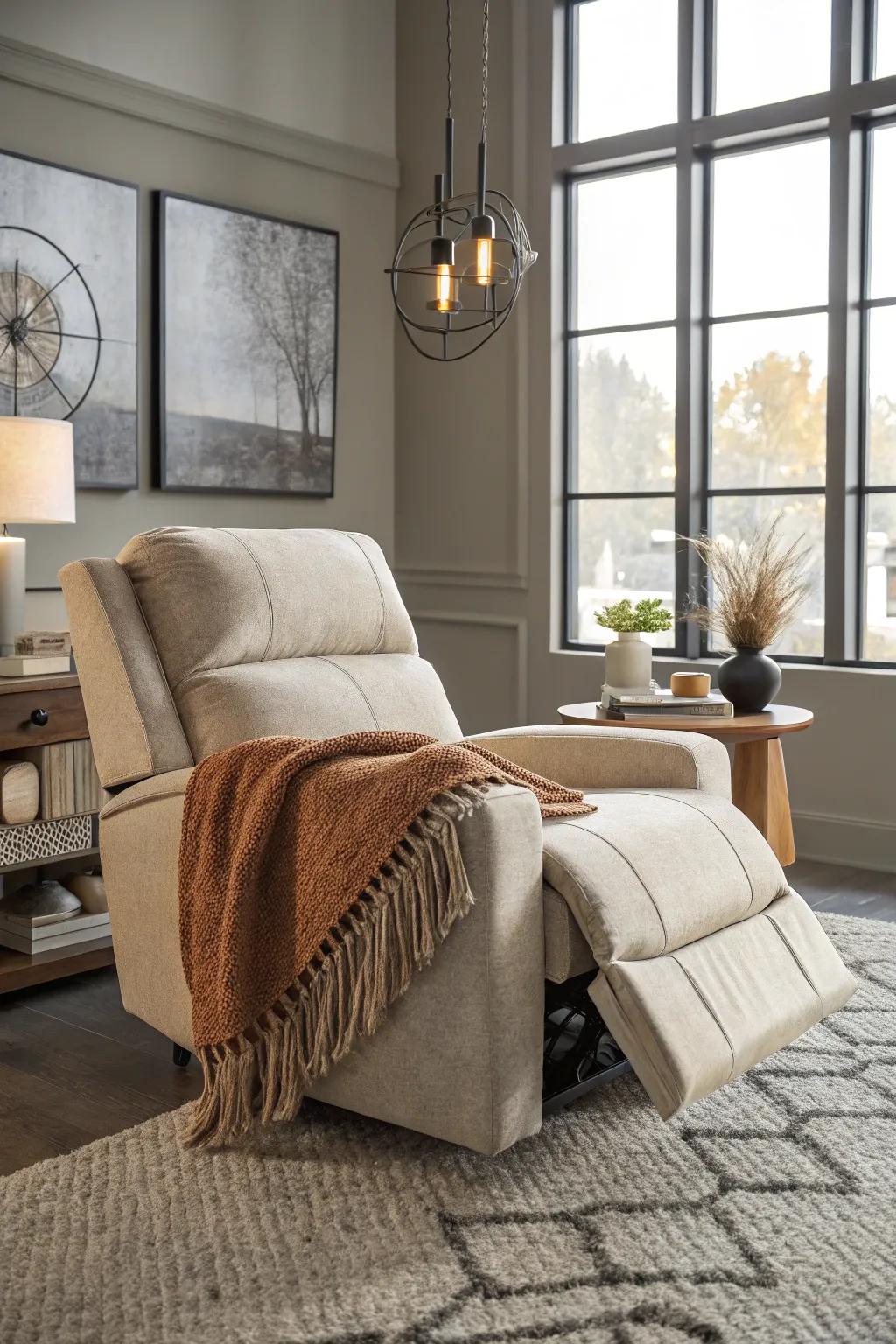 A welcoming lounger setting featuring a soft comfort blanket.