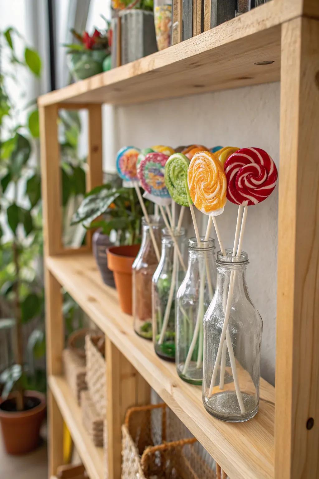 Reclaimed bottles offer an eco-conscious solution for stylish candy displays.
