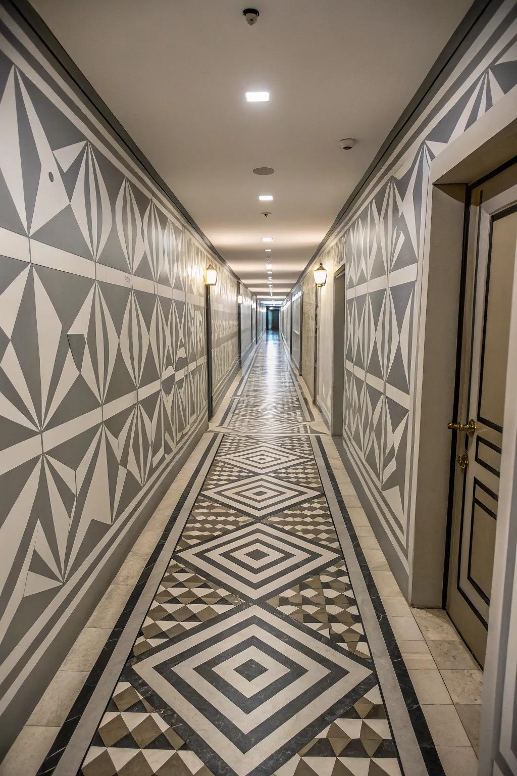 Optical illusions can change the feeling of space in a hallway.