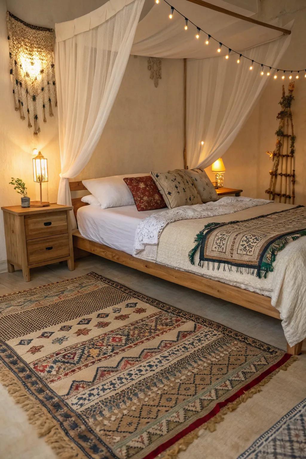 Rug layering adds warmth and texture.