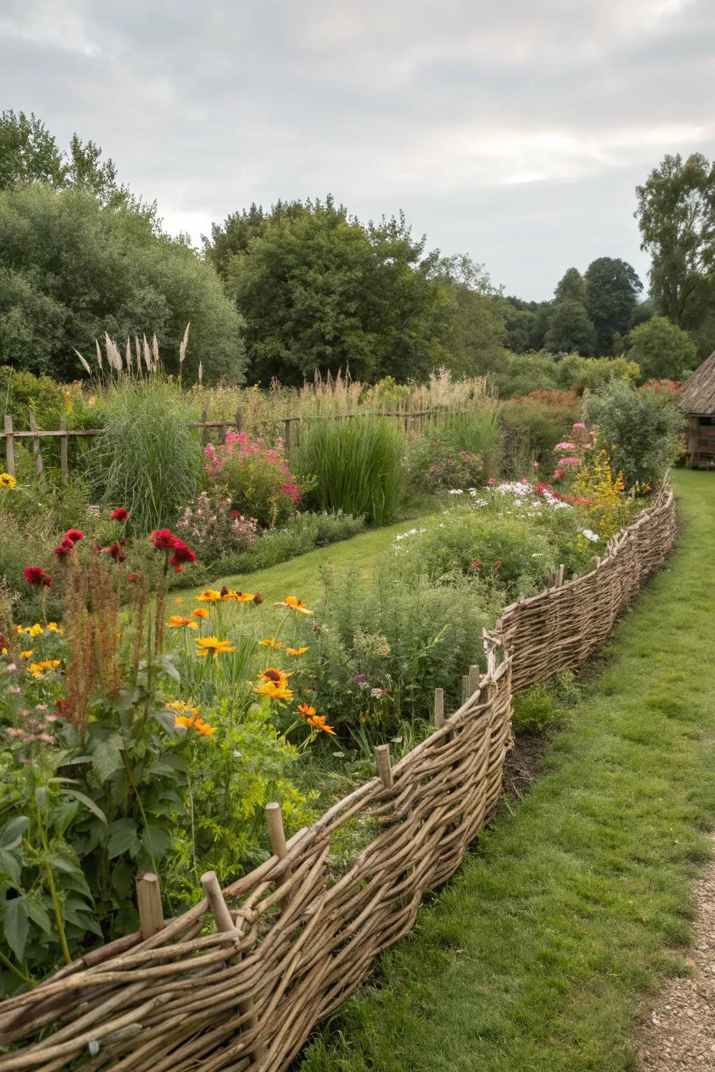 Rustic charm meets eco-friendliness with hazel obstacle fencing.