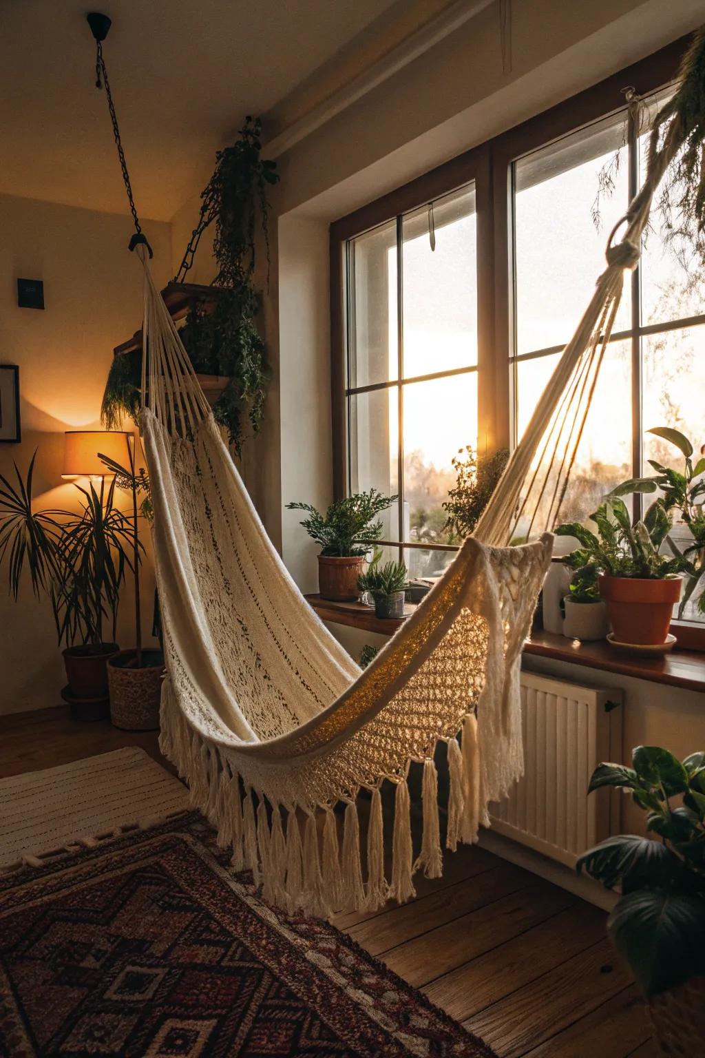 A macrame lounger providing a serene escape.