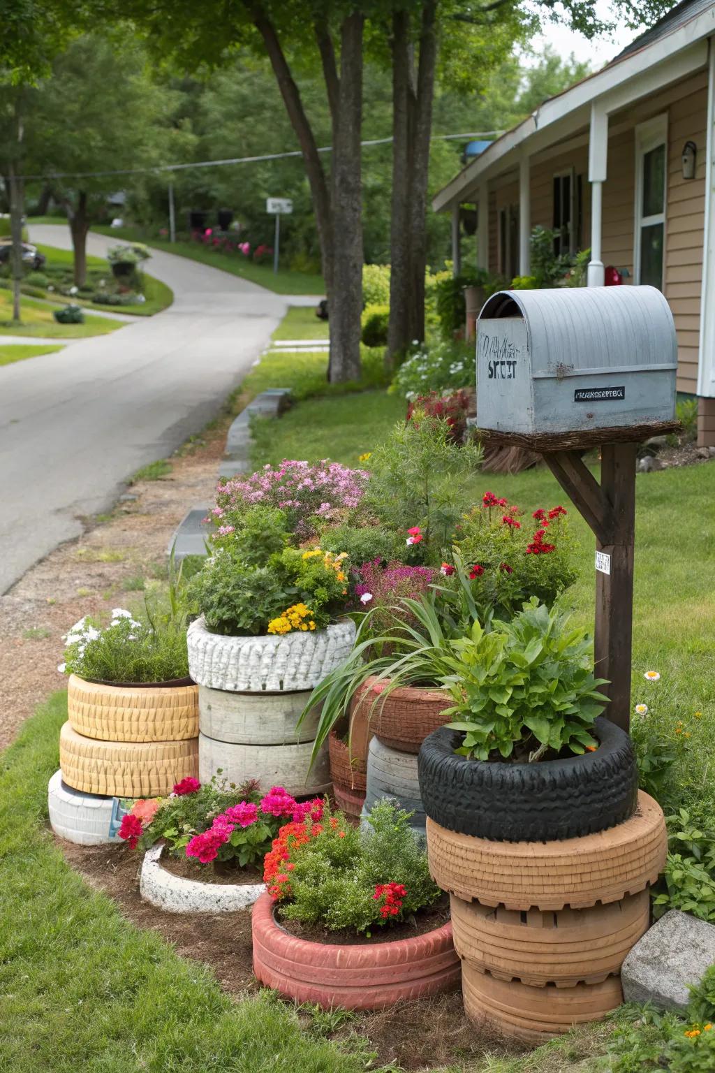 Choose eco-friendly recycled materials in your mailbox landscaping.