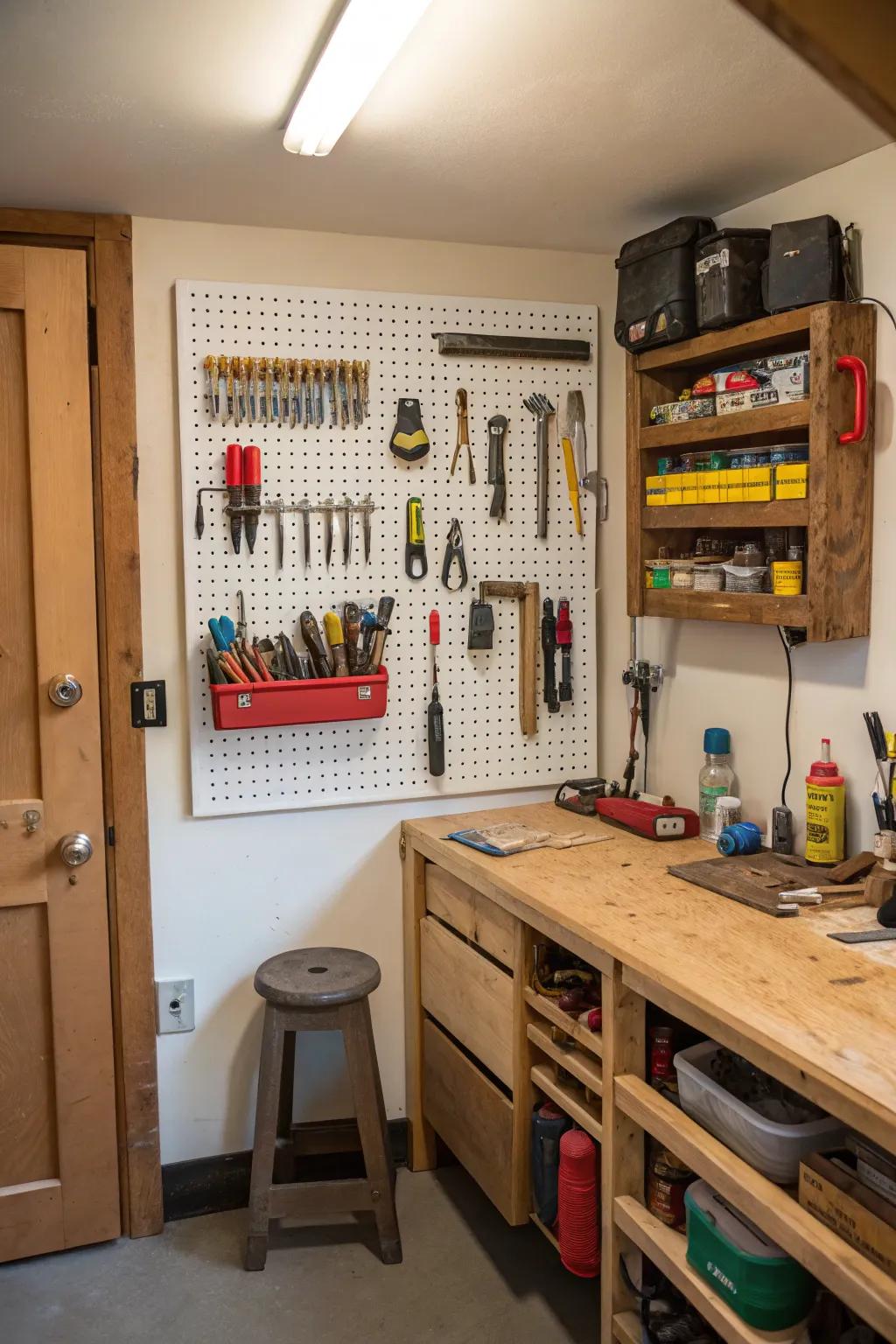 A pegboard wall represents an intelligent and efficacious storage remedy.