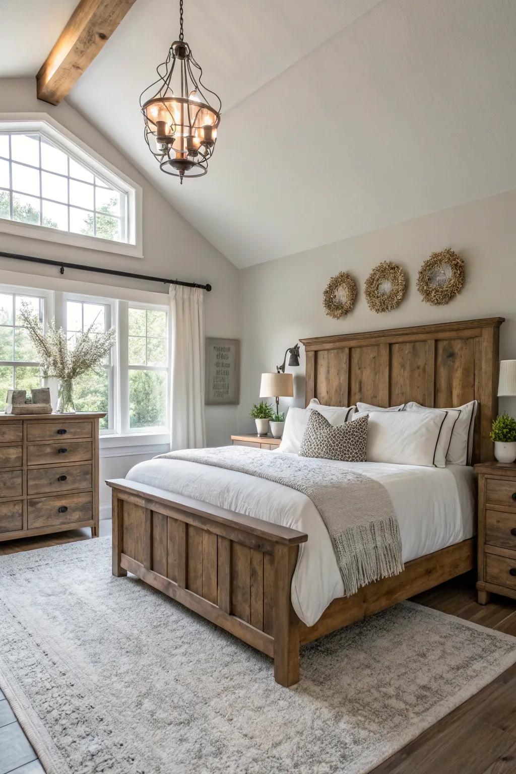 Balanced aesthetic stemming from a fusion of modern and farmhouse elements