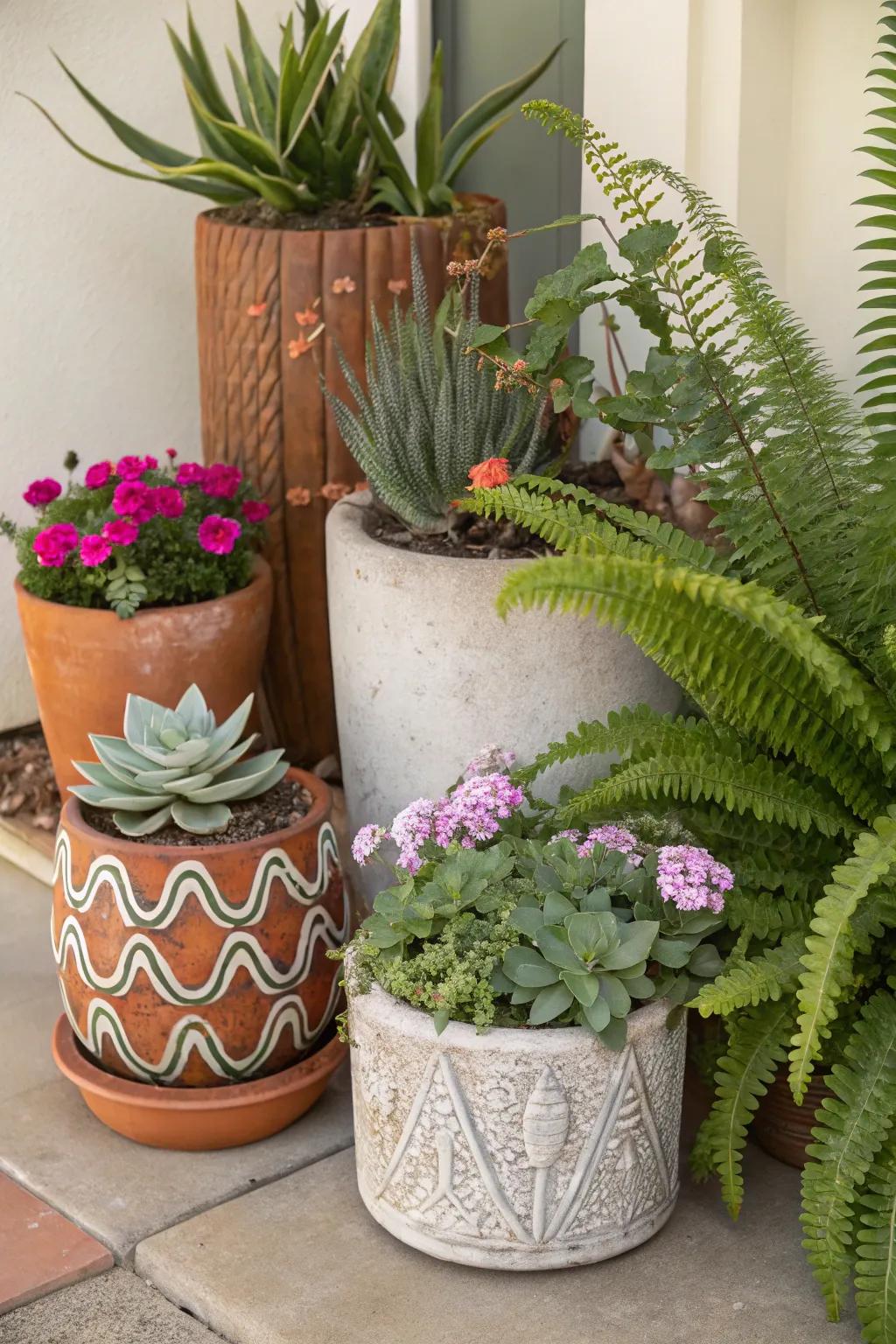 An energetic display of plants with diverse textures and patterns.
