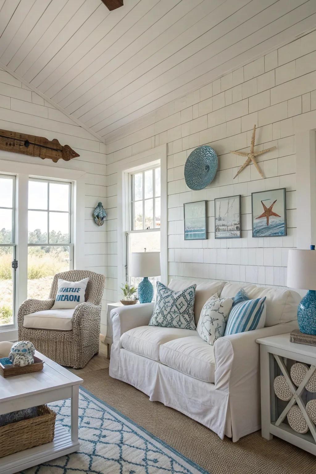 Shiplap walls incorporate country-style charm.