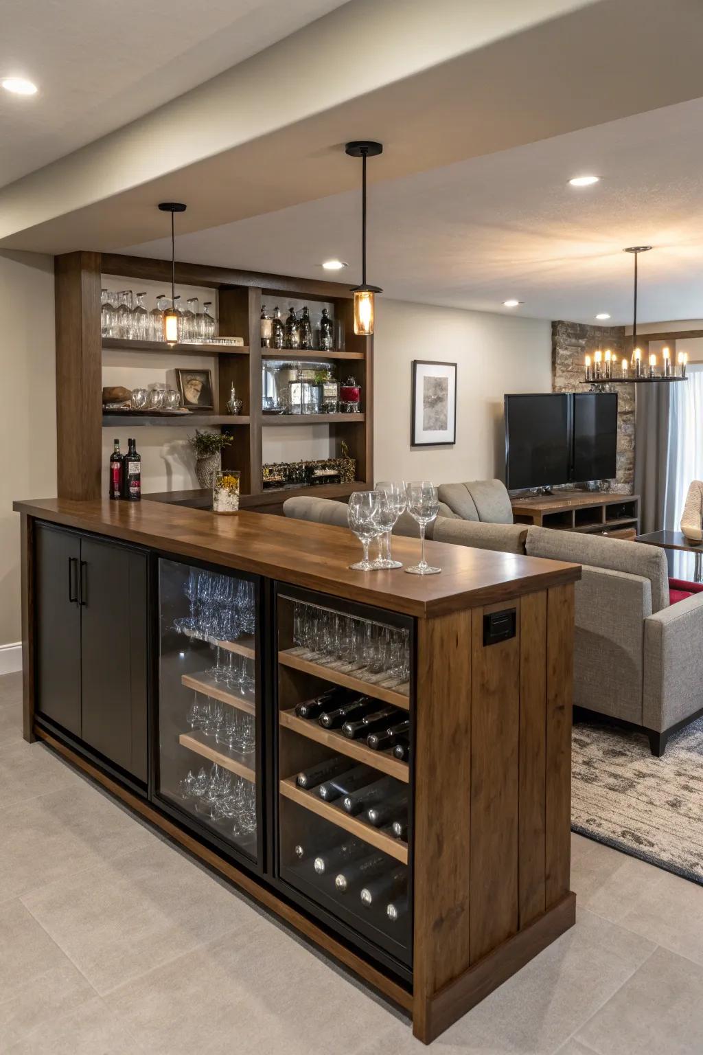 A sophisticated home wine station that enhances entertaining zones.