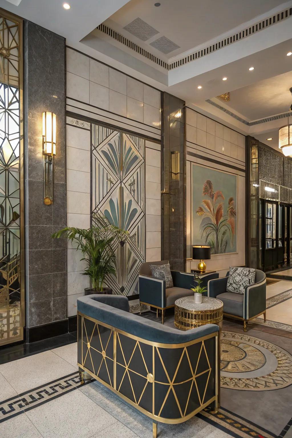 A modern interior featuring Art Deco aspects for a vintage aesthetic.