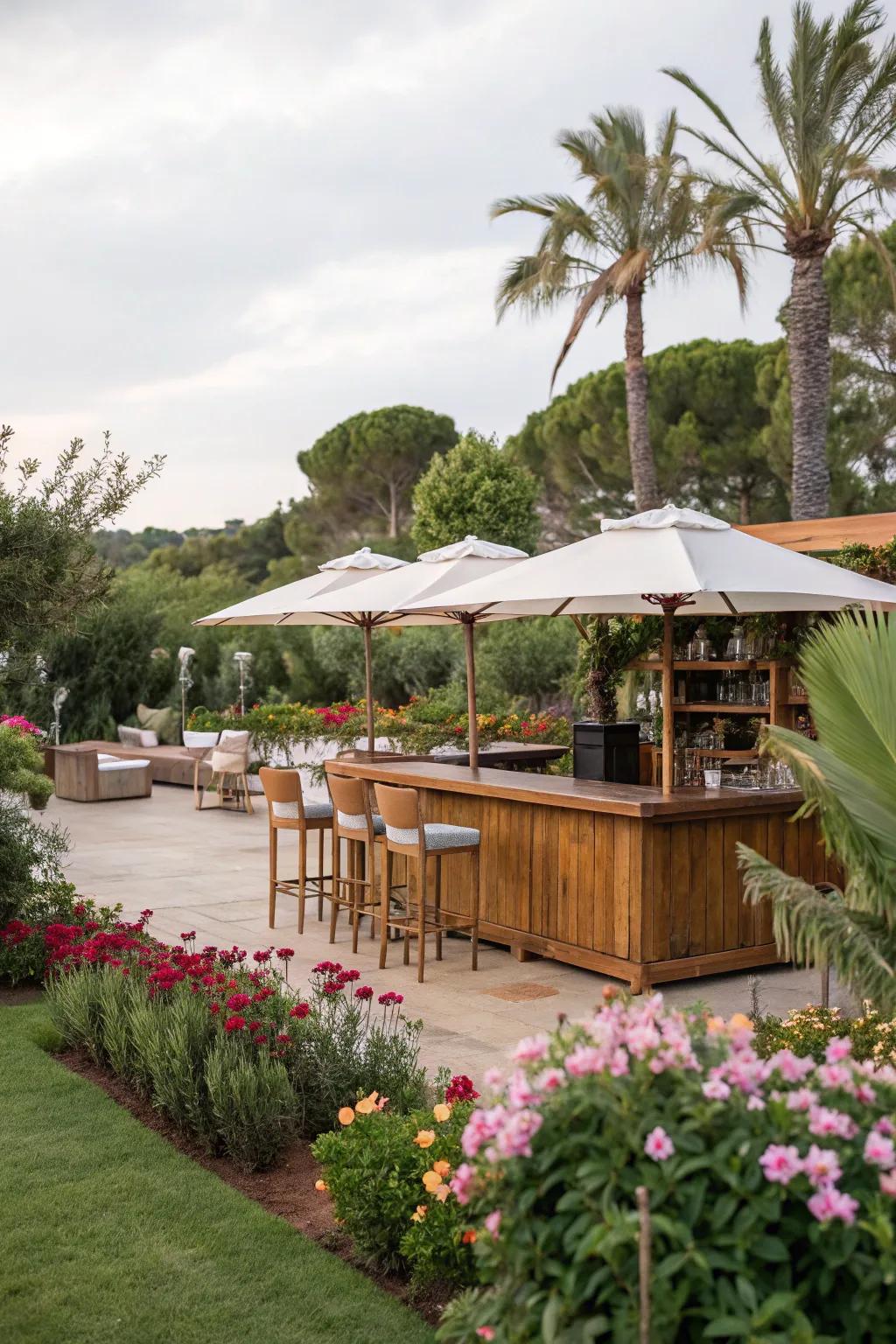 A bar seamlessly integrated into the garden for a natural feel.