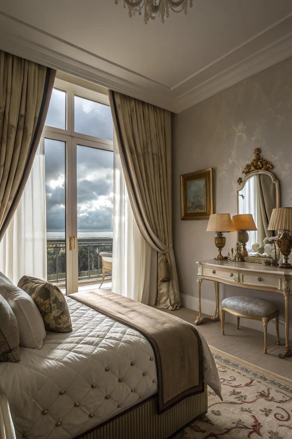 Full-length window coverings add elegance and enhance window size.