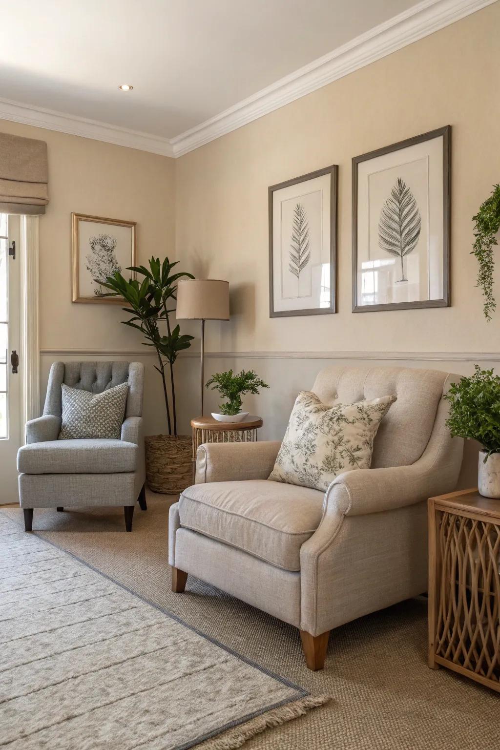 Neutral hues cultivate a serene and peaceful environment.