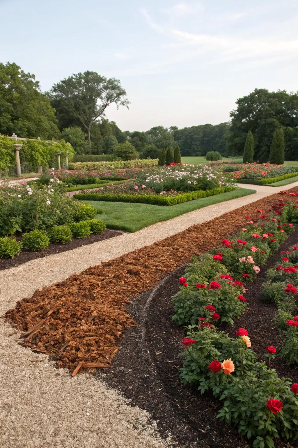 Contrasting mulch shades provoke visual engagement.