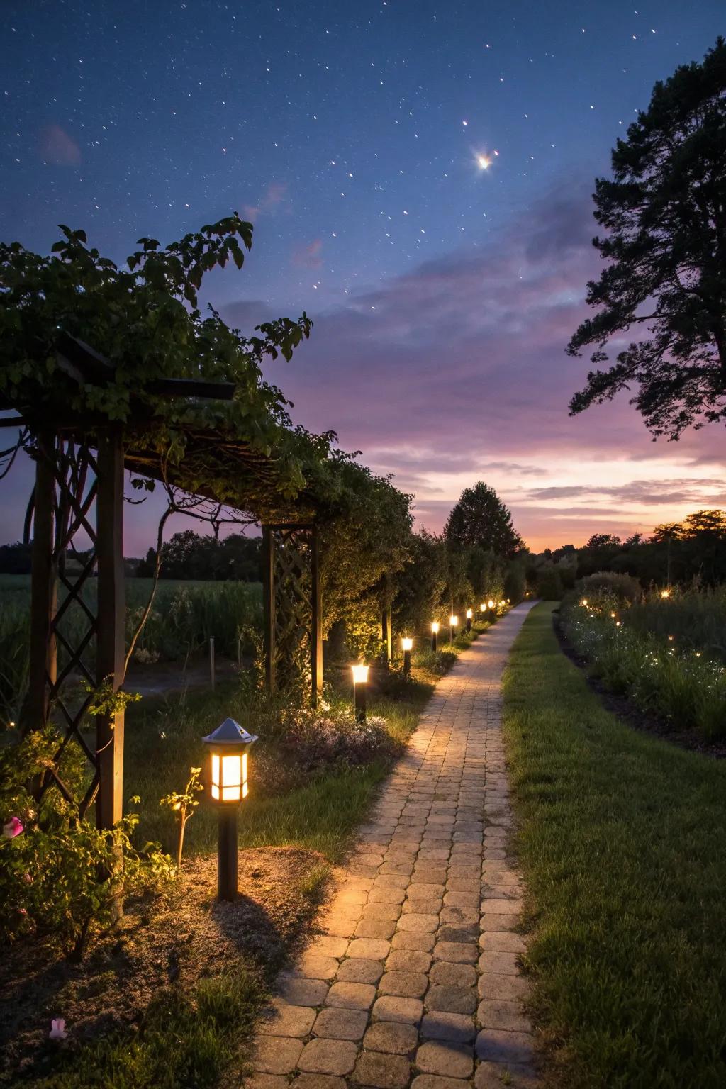 Solar lights adding a magical touch to the garden in an eco-friendly way.