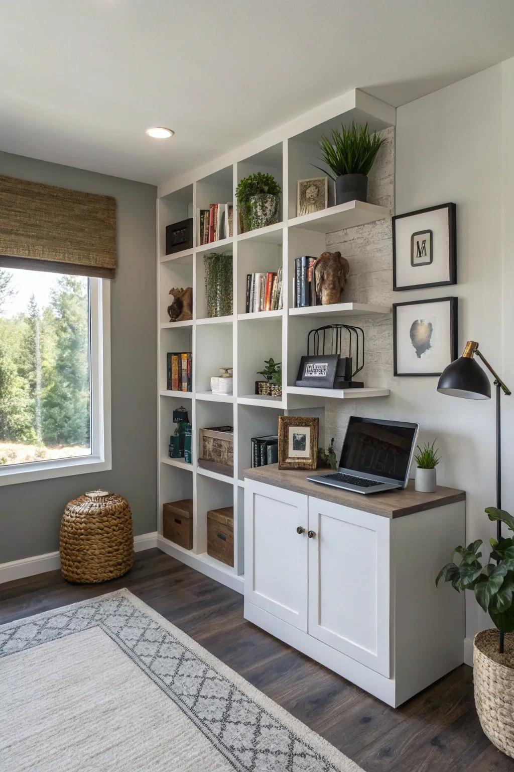 Elevated blocks append depth and a modern inflection to your office décor.