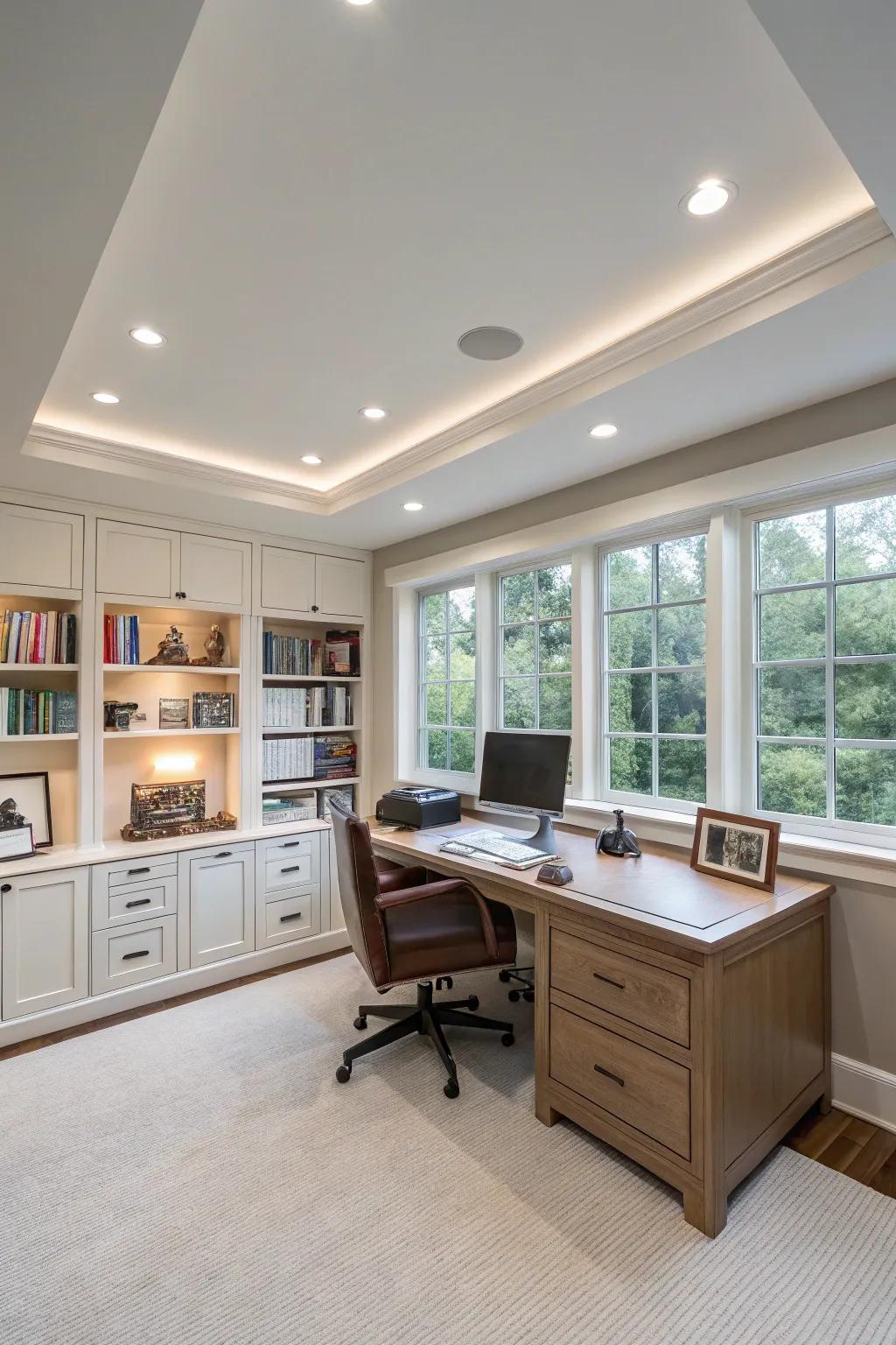 Directional lighting delivers refined and ample illumination.