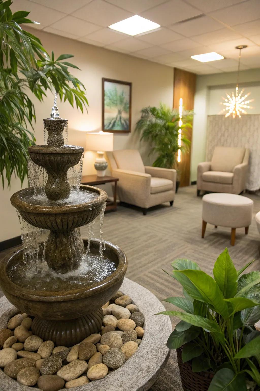 Calming water features enhance tranquility.
