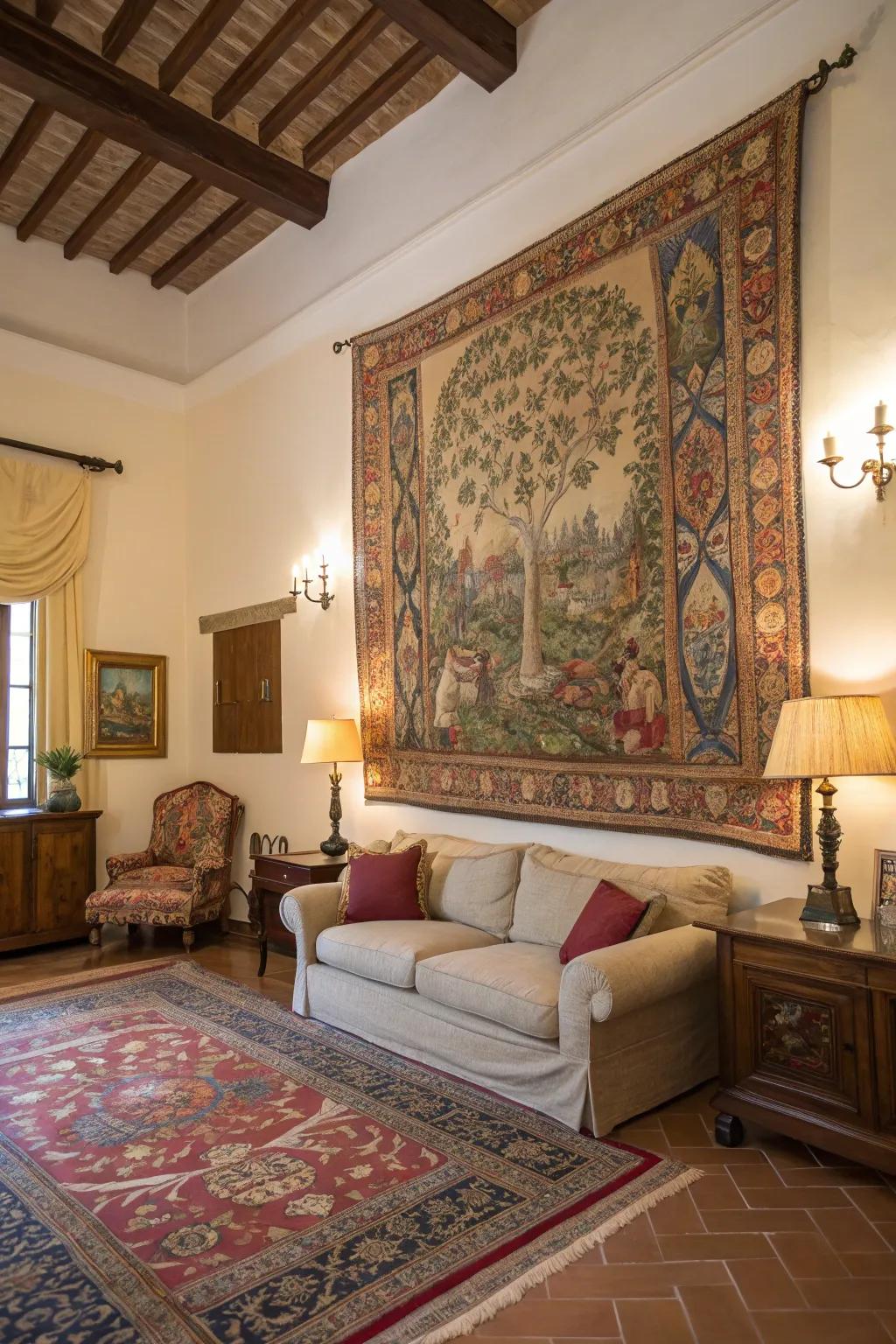 Woven hangings introduce color and a historical element.